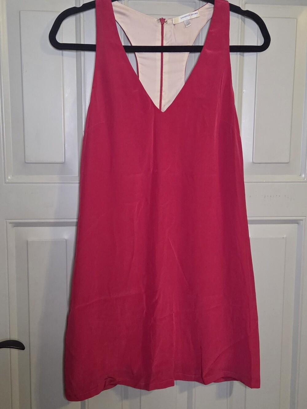 Lavender Brown - SILK Hot Pink V-Neck Racerback Mini Dress